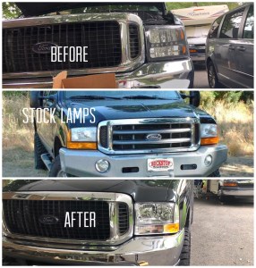 Top - headlamps installed when Fessick was purchased. Middle - year correct factory headlamps. Bottom - current headlamps, 2003 lamps with aftermarket turn & marker lamps