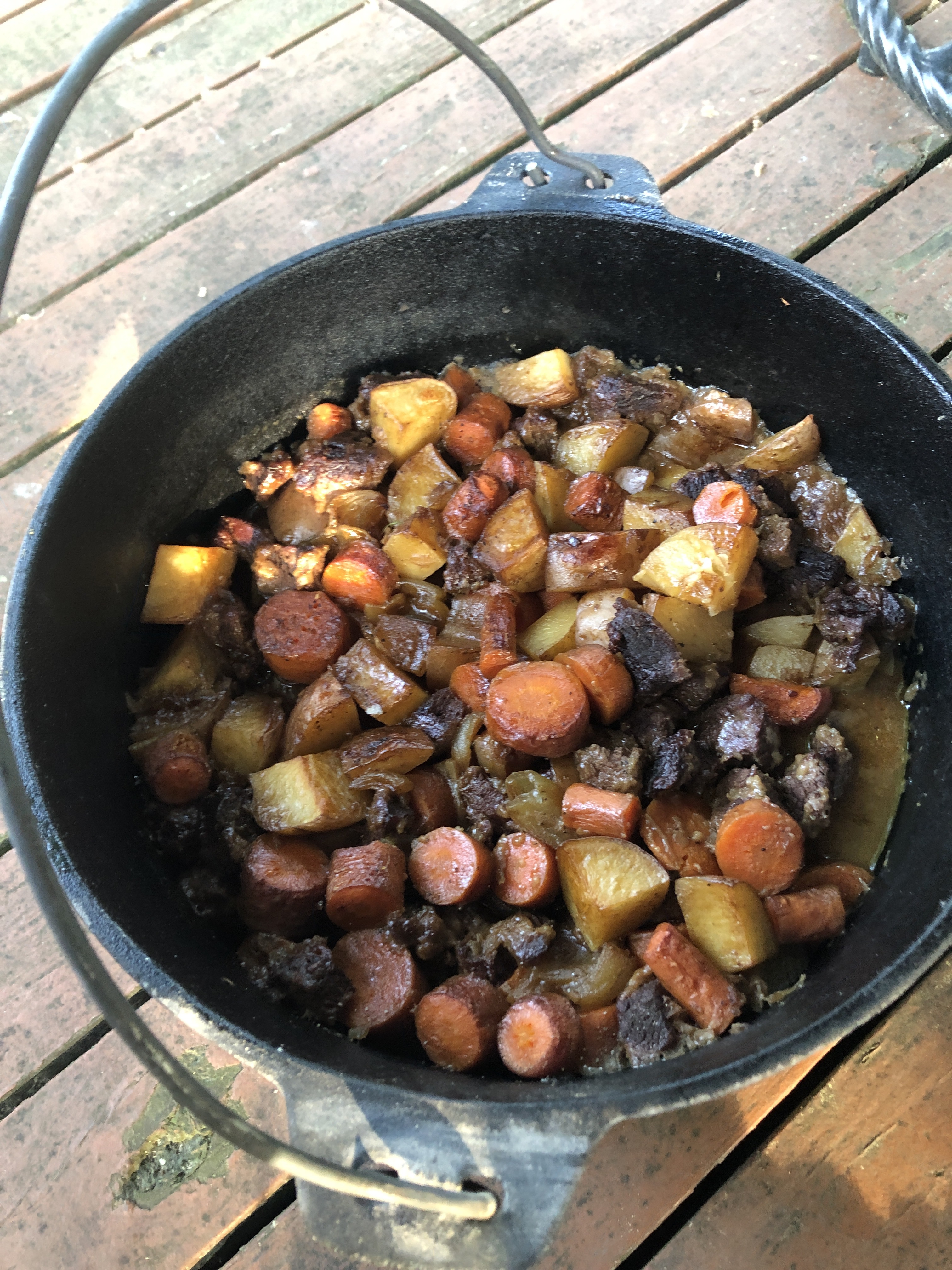 Venison stew in Dutch oven